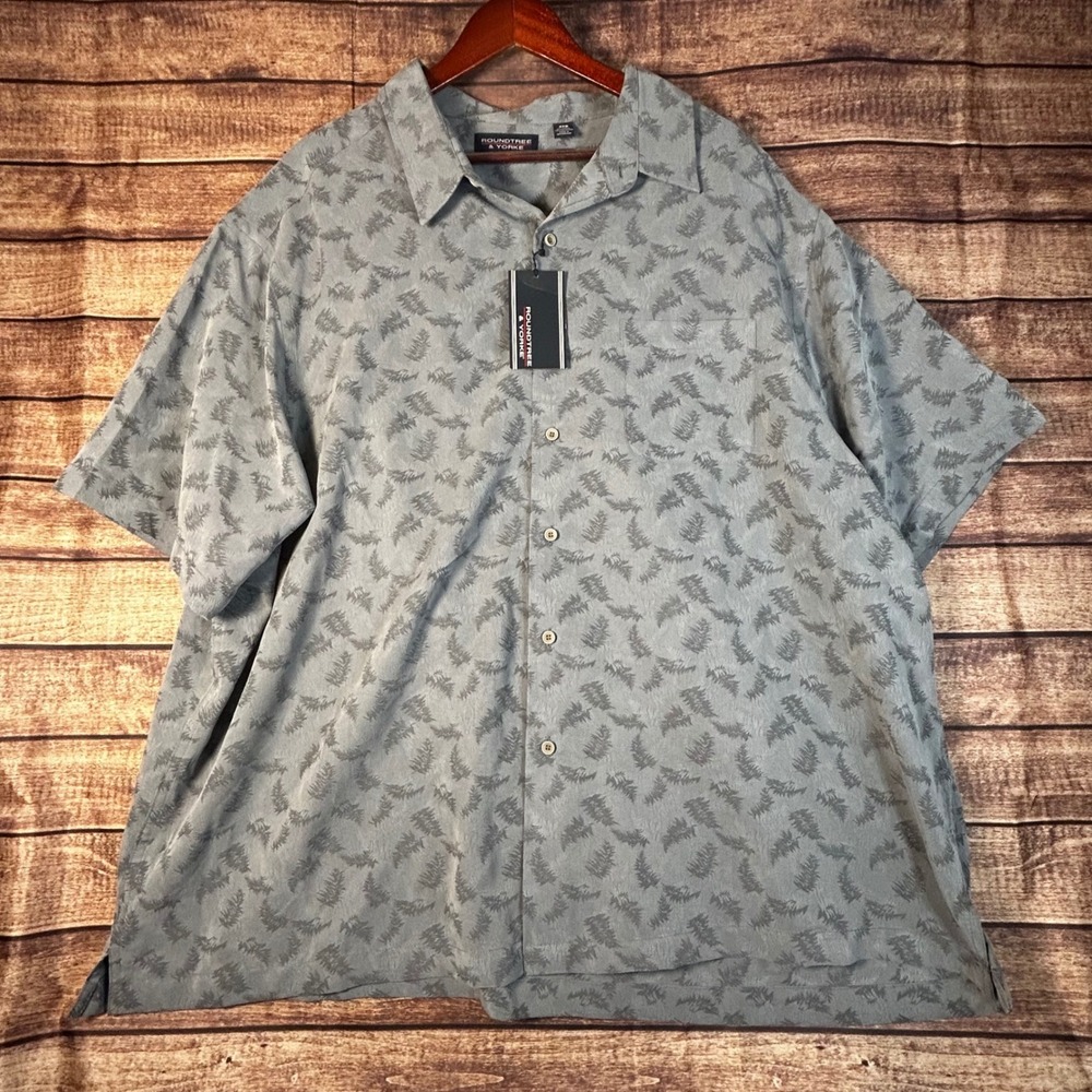Roundtree & Yorke Mens 4XB Grey Leaf Modal Button Down Shirt Resort NEW